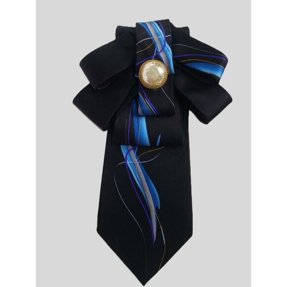 Vintage Silk Tie Pendant Artisan Made Upcycled J Garcia Faux Pearl Necklace NEW - Picture 11 of 12